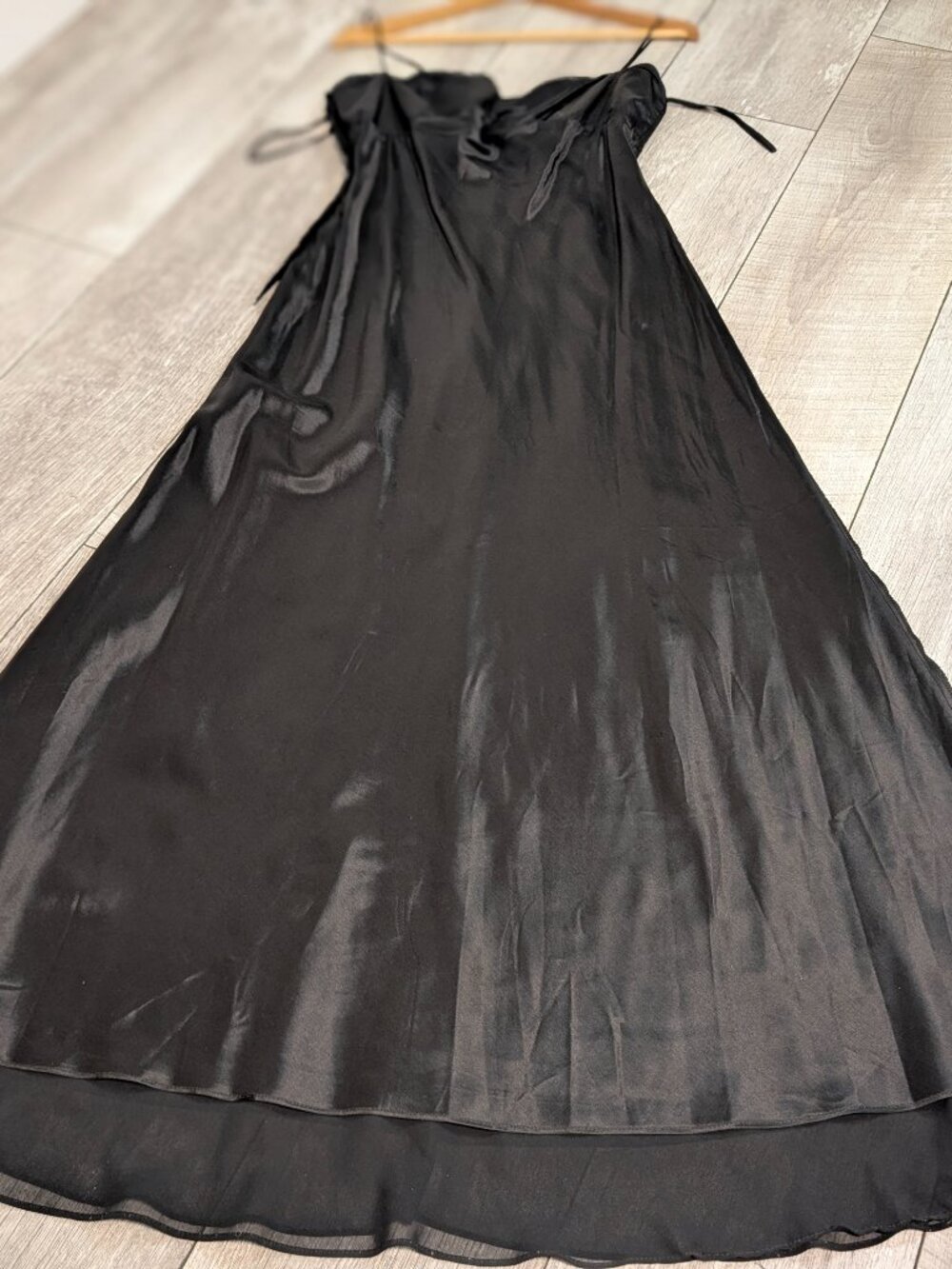 Sweetheart Ruched Empire Chiffon Maxi Gown Black L Rhinestone Formal Vintage Y2K - Picture 9 of 14
